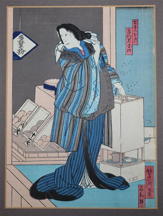 Five Japanese woodblock prints: Utagawa Kuniyoshi (1798-1961), Giving thanks for the attainment of